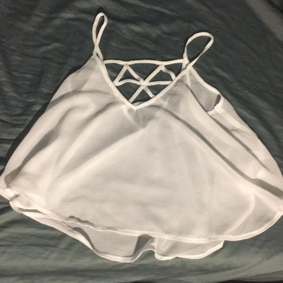 Astr Tops - ASTR white tissue sheer caged back crop top